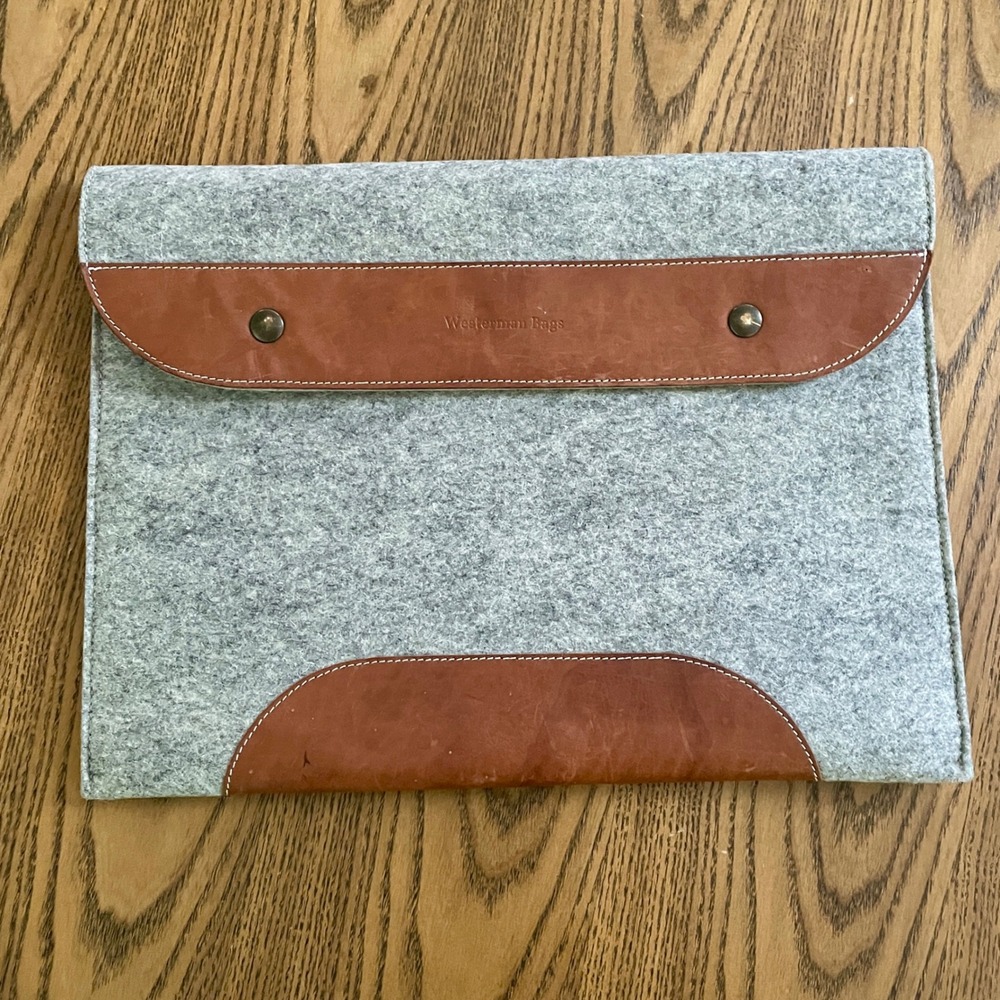 Westerman Bags Grey Wool Felt and Brown Leather Laptop Sleeve Case 13 Inch